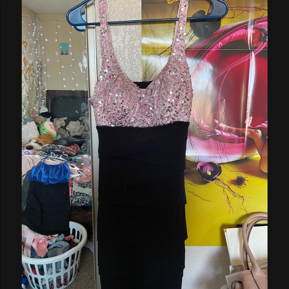 Pink sequin body con mini dress